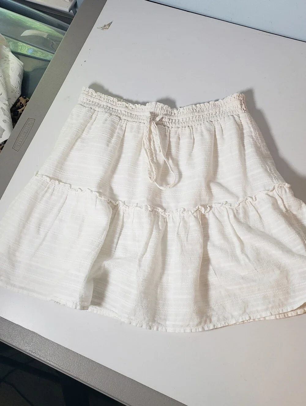 Mini Skirt Duo American Eagle Outfitters White Tiered Lace Aqua Lace Ruffle Hem